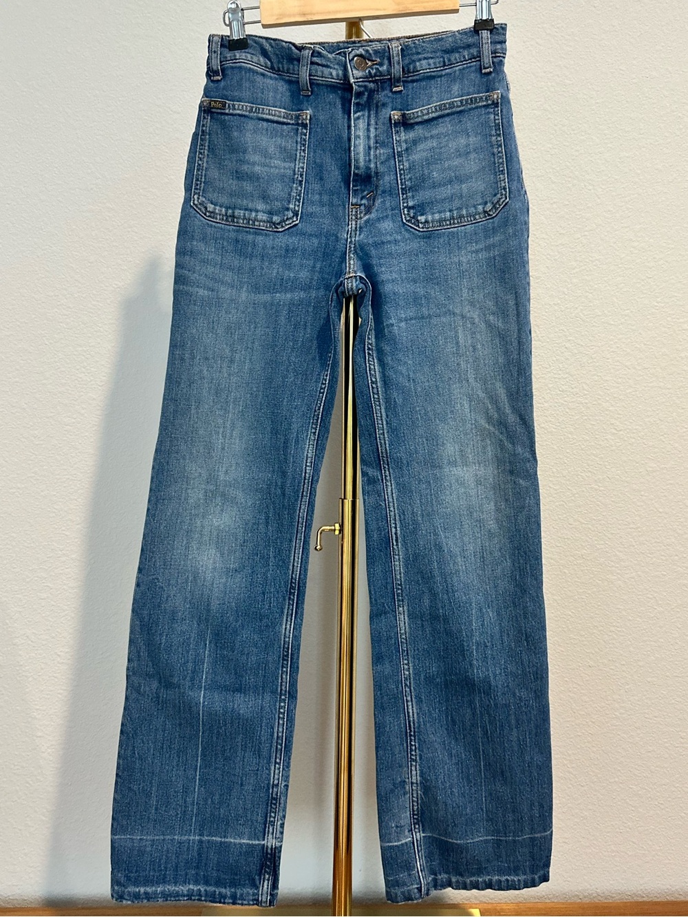 Polo Ralph Lauren Women's Wide Leg Blue Denim Jeans with panel pockets